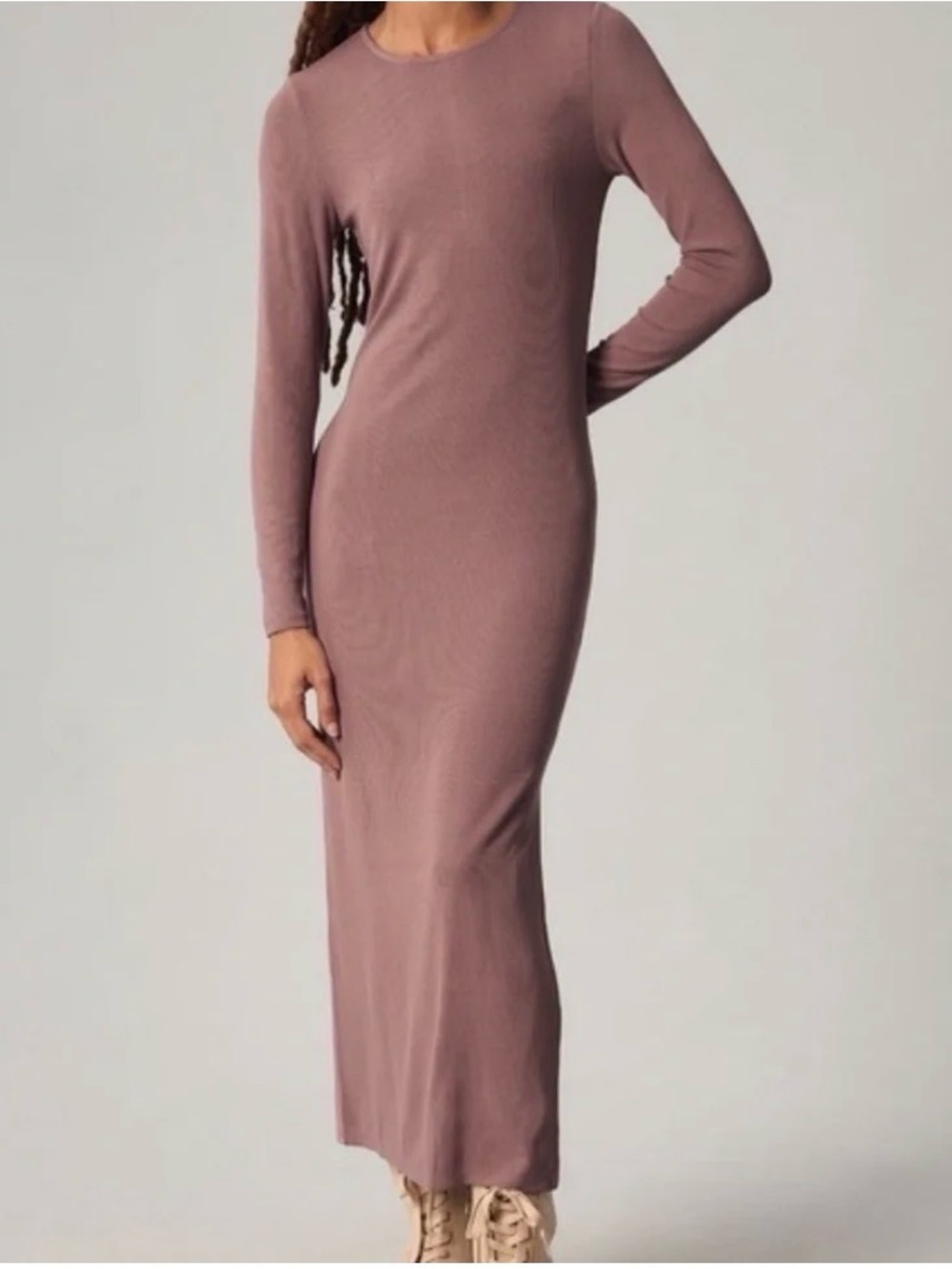 Anthropologie Bordeaux Cocoa Long-Sleeve Bodycon Ribbed Maxi Dress. Size XS